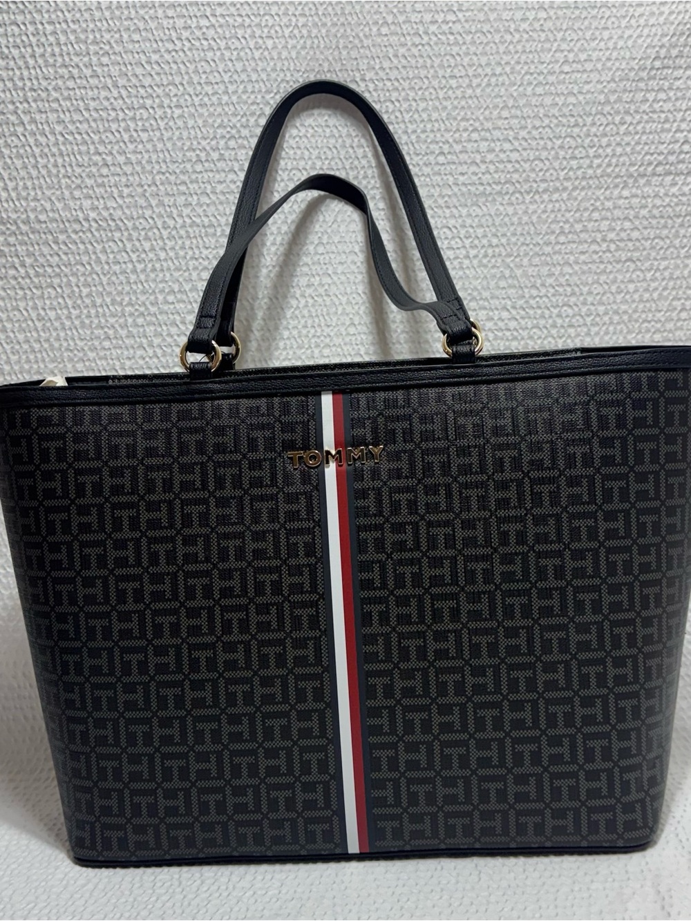 Tommy Hilfiger Black Logo Tote with Signature Stripe